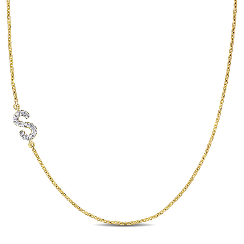 Diamond-Accent S Initial Pendant in 14k Yellow Gold