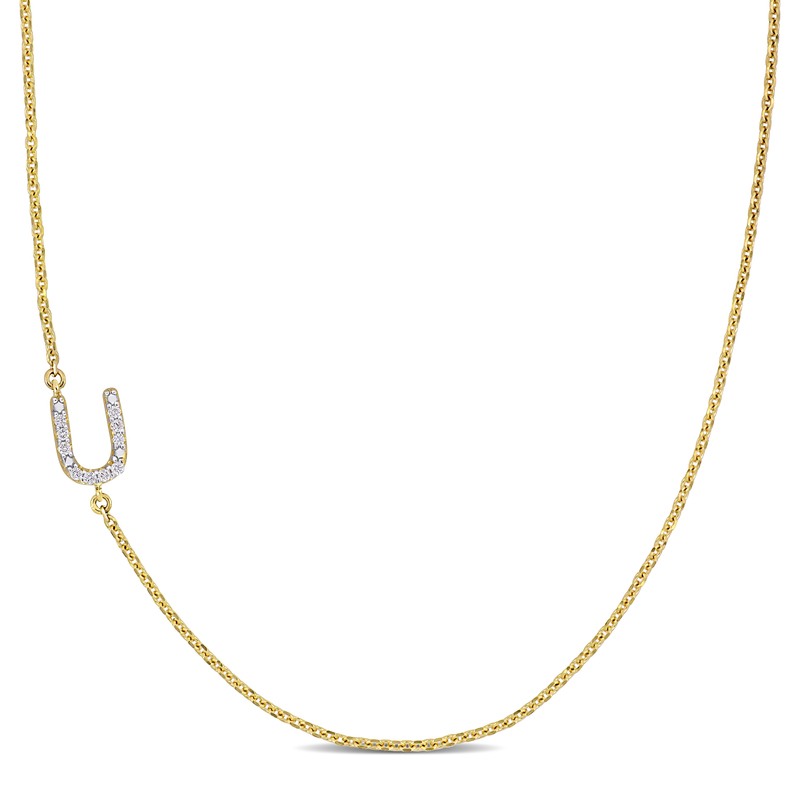 Diamond-Accent U Initial Pendant in 14k Yellow Gold
