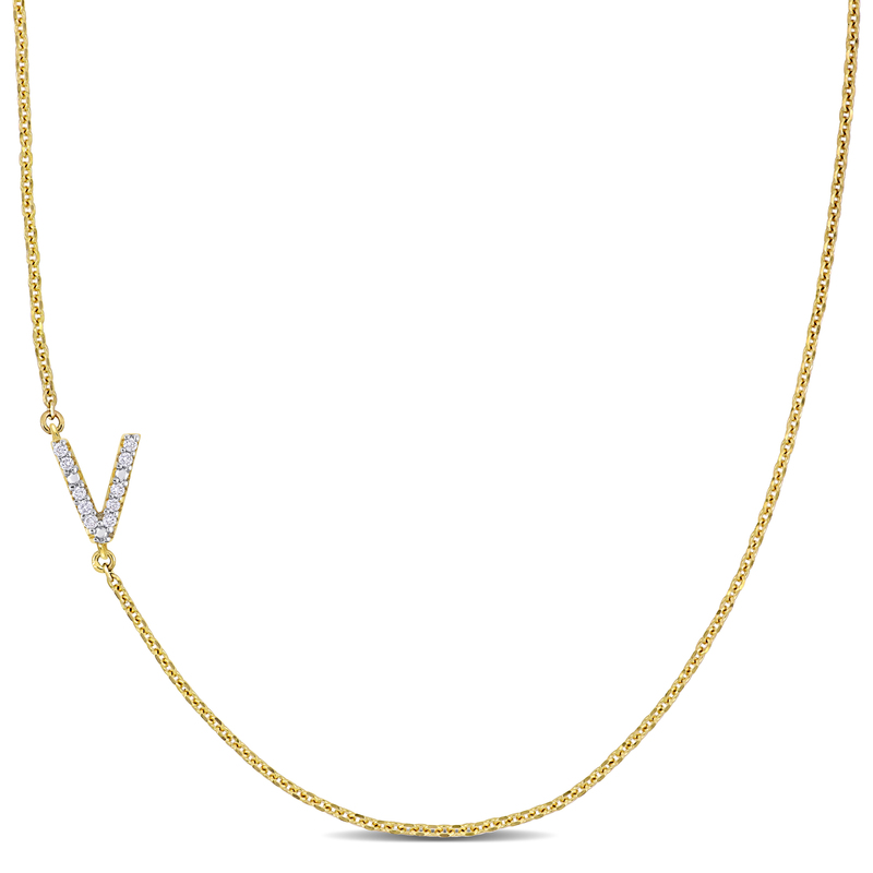Diamond-Accent V Initial Pendant in 14k Yellow Gold