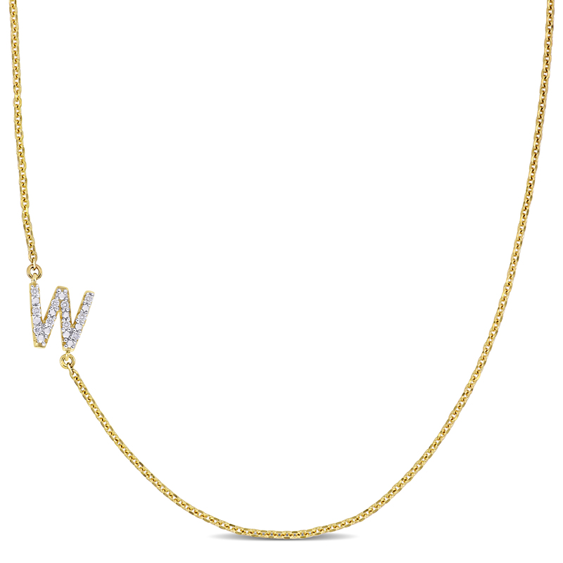 Diamond-Accent W Initial Pendant in 14k Yellow Gold