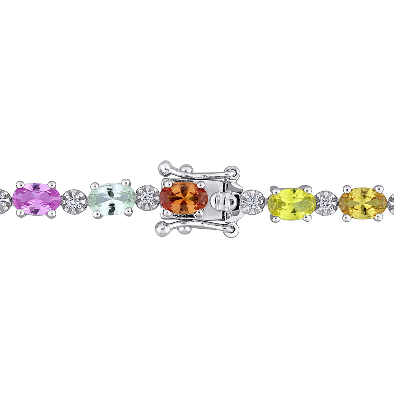 24 1/2 CT TGW Multi-Color Created Sapphire Tennis Necklace in Sterling Silver - 16 in.