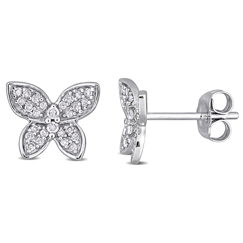 1/5 CT TDW Diamond Butterfly Stud Earrings in 10k White Gold