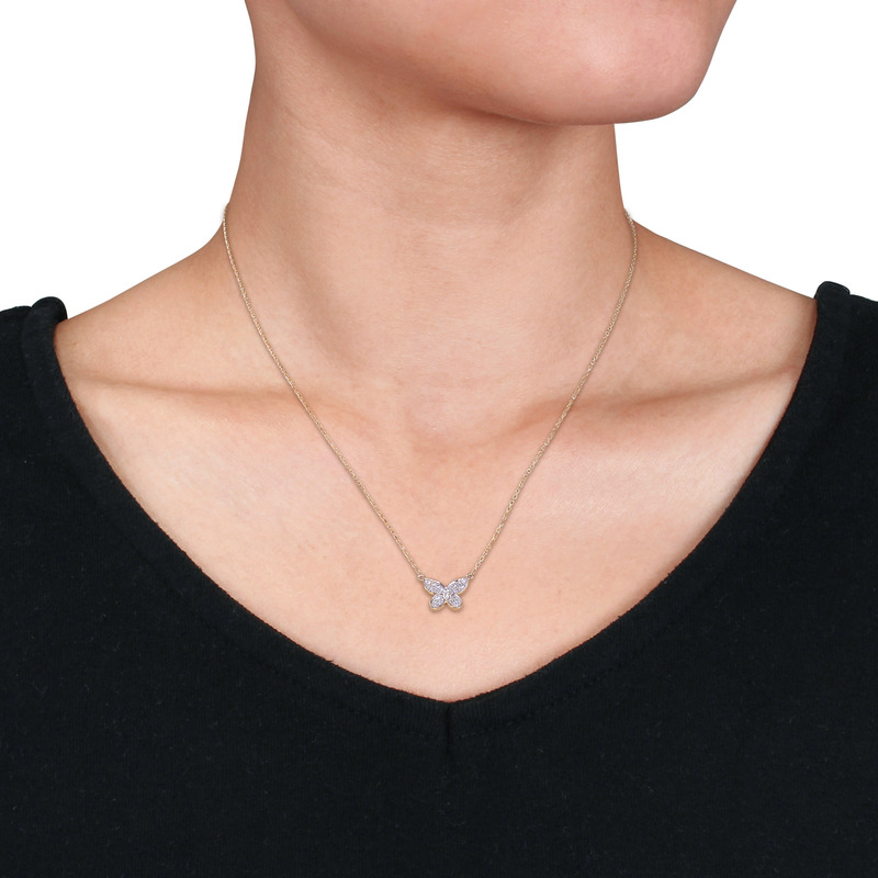 1/8 CT TW Diamond Butterfly Pendant with Chain in 10k Yellow Gold