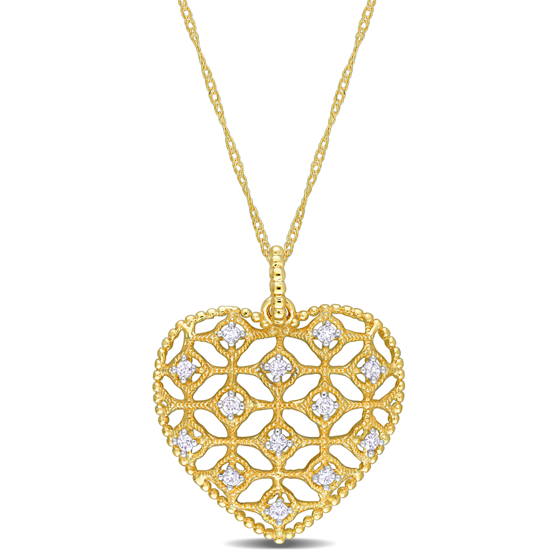 1/5 CT TDW Diamond Heart Pendant With Chain in 14k Yellow Gold