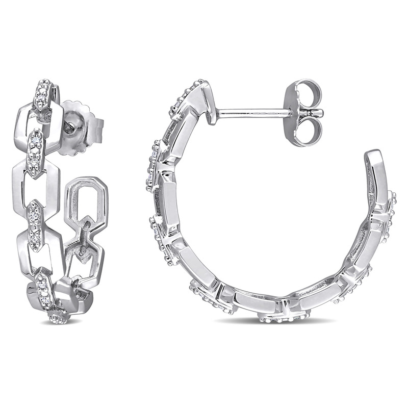 1/7 CT TW Diamond Link Hoop Earrings in Sterling Silver