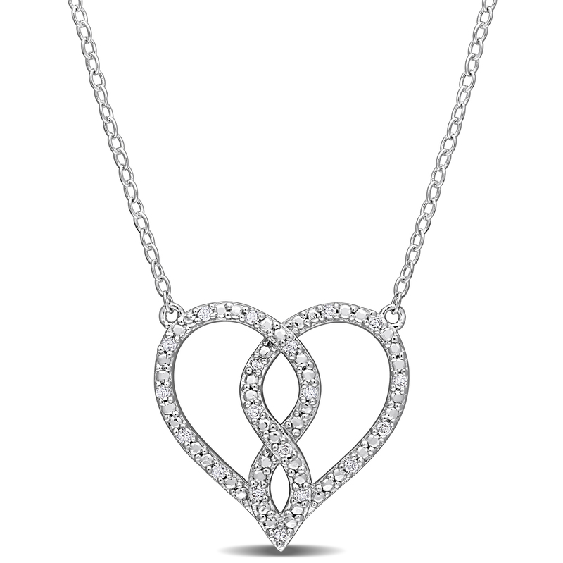 1/10 CT TDW Diamond Heart Pendant with Chain in Sterling Silver
