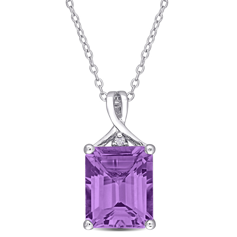 5 CT TGW Octagon Amethyst and White Topaz Pendant with Chain in Sterling Silver