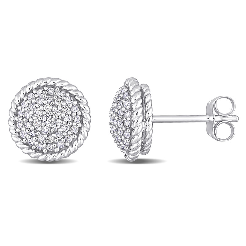 1/3 CT TW Diamond Pave Stud Earrings in 14k White Gold