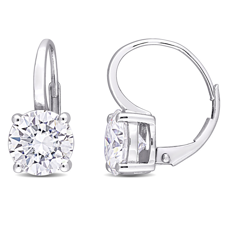 4 CT DEW Created Moissanite Leverback Earrings in 14k White Gold