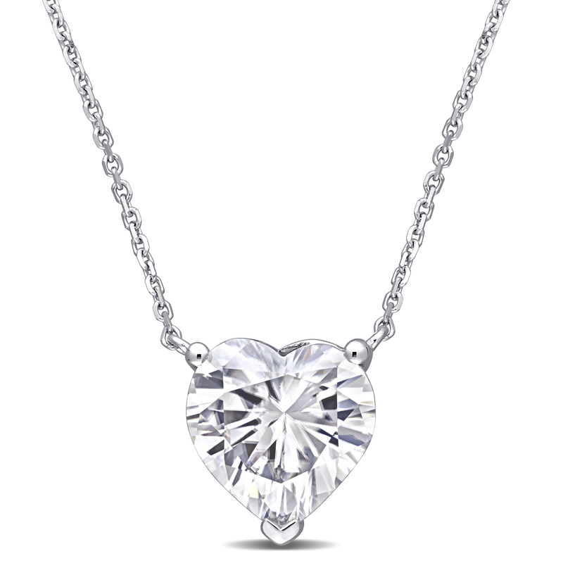 3 1/2 CT DEW Heart Shape Created Moissanite Solitaire Pendant With Chain in 14k White Gold - 17 in.