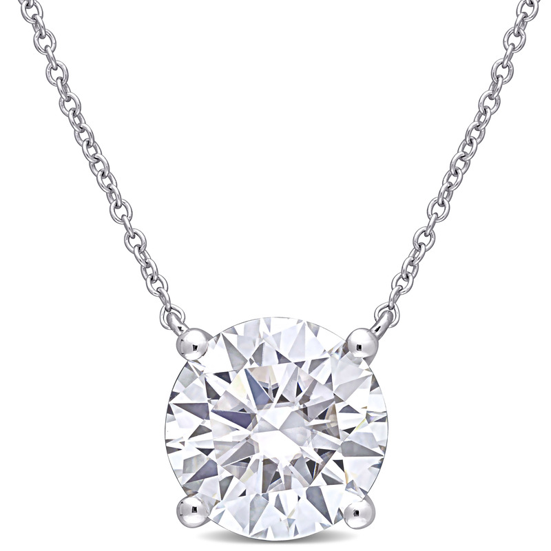 3 1/2 CT DEW Created Moissanite Solitaire Pendant With Chain in 10k White Gold - 17 in.
