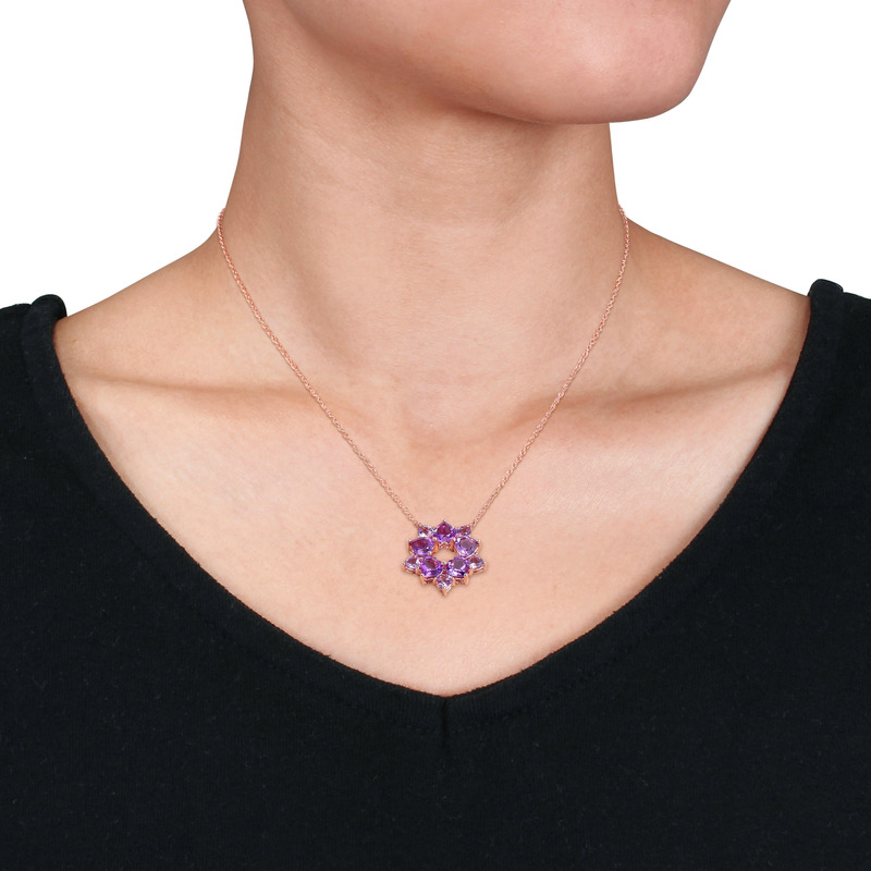 4 3/4 CT TGW Amethyst and Amethyst-Africa Floral Necklace in Rose Plated Sterling Silver - 18 in