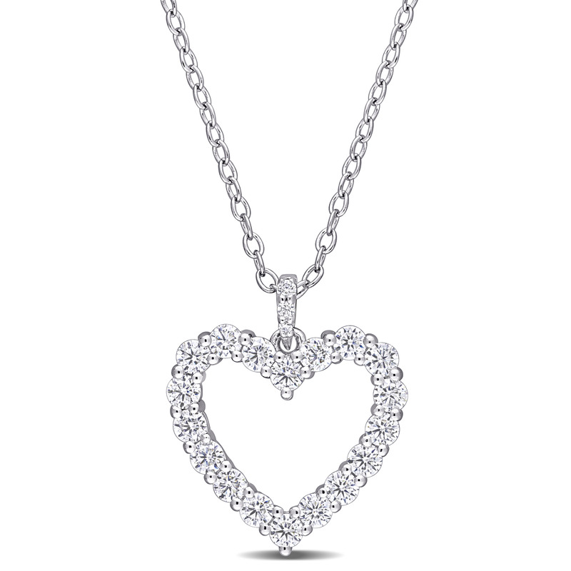 3/5 CT DEW Created Moissanite Open Heart Pendant with Chain in Sterling Silver - 18 in.