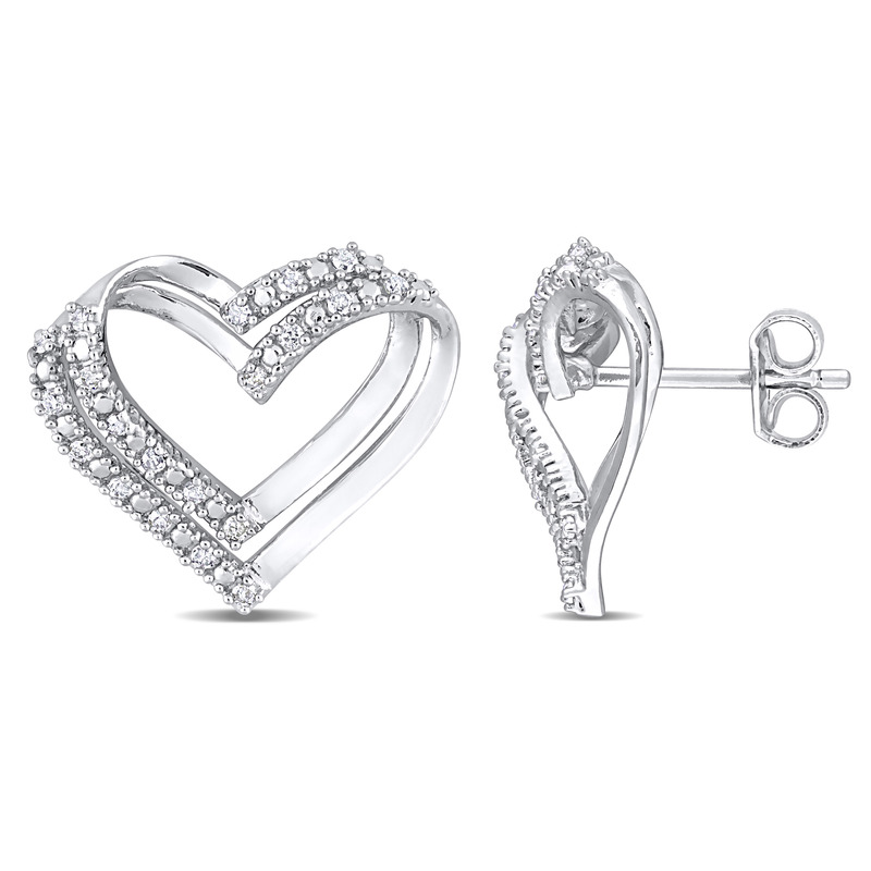 1/5 CT TW Diamond Heart Earrings in Sterling Silver