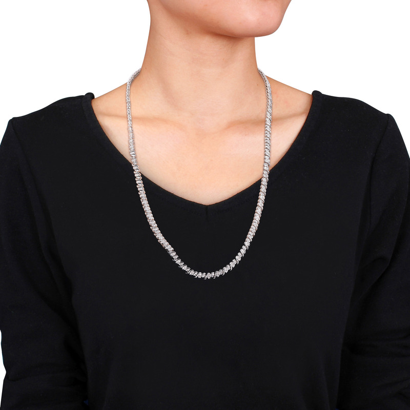 2 CT Diamond TW S-Link Tennis 24 Necklace in Sterling Silver