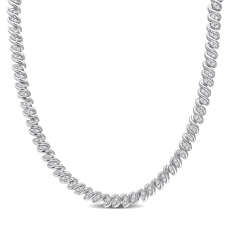 2 CT Diamond TW S-Link Tennis 24" Necklace in Sterling Silver