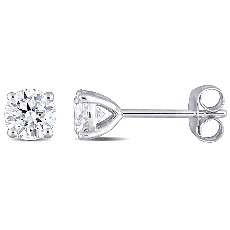 1 CT DEW Created Moissanite Solitaire Stud Earrings in 10k White Gold