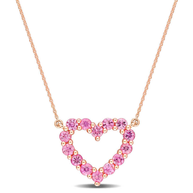 1 1/8 CT TGW Pink Sapphire Heart Pendant with Chain in 10k Rose Gold - 17 in.