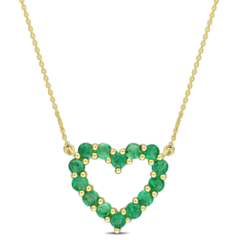 3/4 CT TGW Emerald Heart Pendant with Chain in 10k Yellow Gold - 17 in.