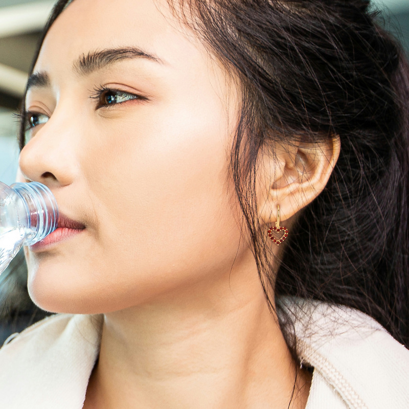 1 1/8 CT Garnet Heart Leverback Earrings in 10k Yellow Gold