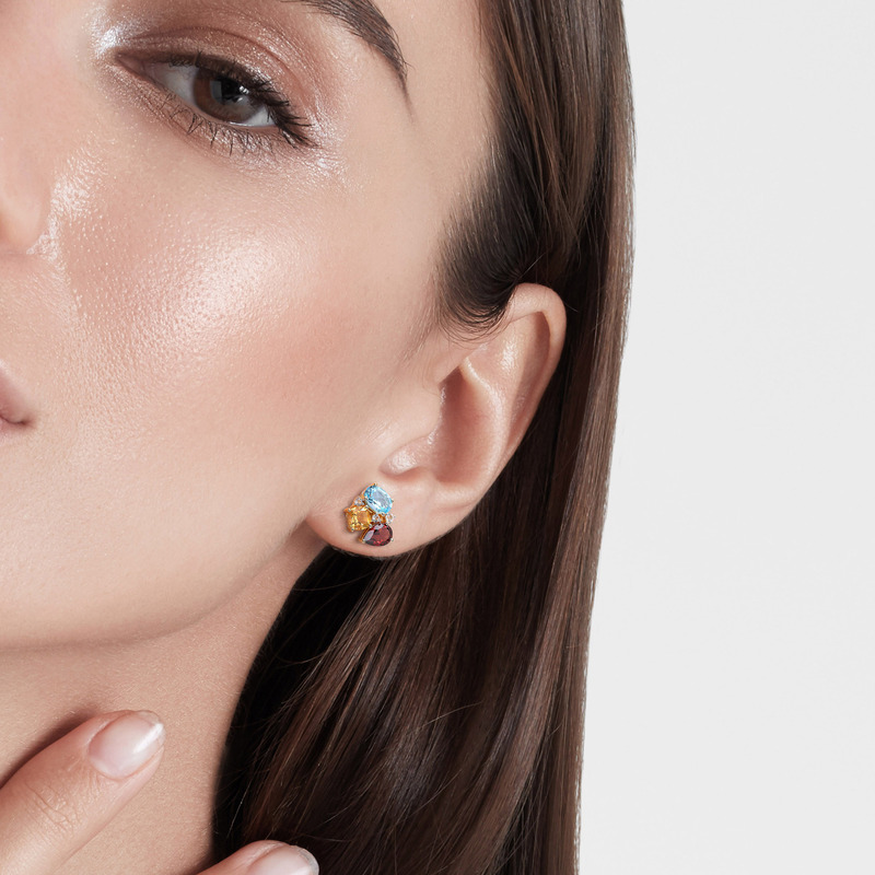 4 7/8 CT TGW Multi-Color Gemstone Stud Earrings in Yellow Plated Sterling Silver