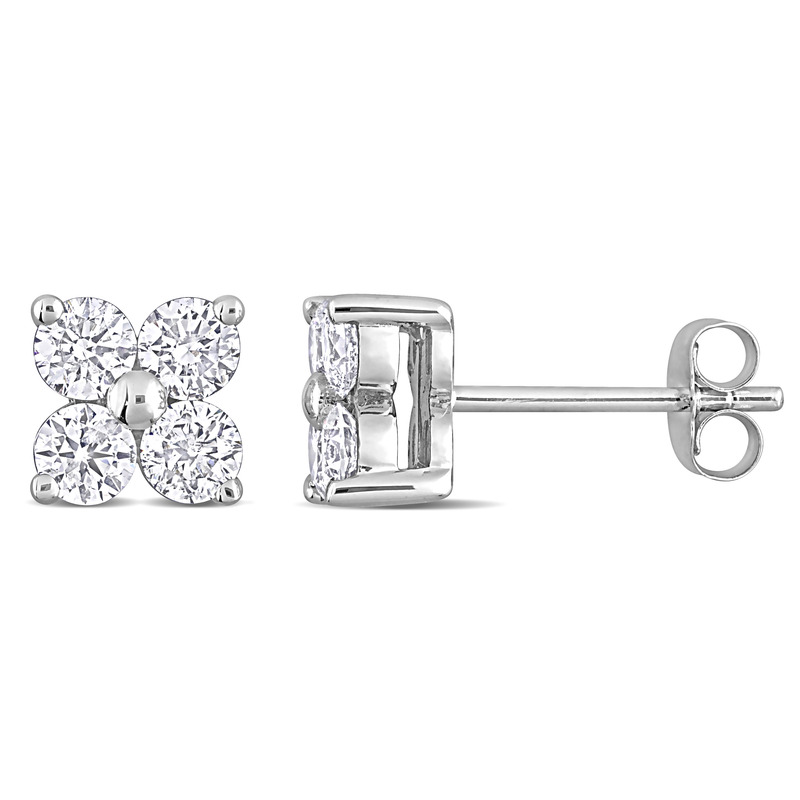 1 CT TDW Diamond Floral Stud Earrings in 14k White Gold