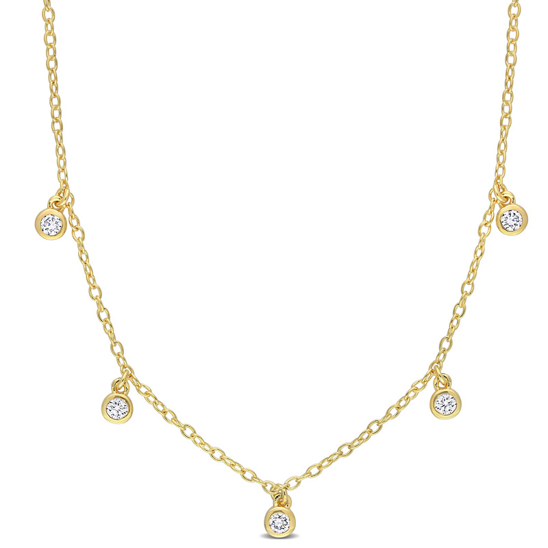 1/6 CT TGW Lab Created Diamond Station Necklace in 18k Yellow Gold Plated Sterling Silver - 16 in.