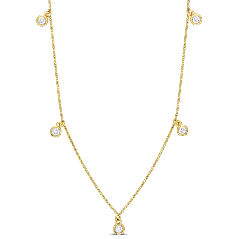 1/6 CT TDW Diamond Station Necklace in 10k Yellow Gold - 16 in.