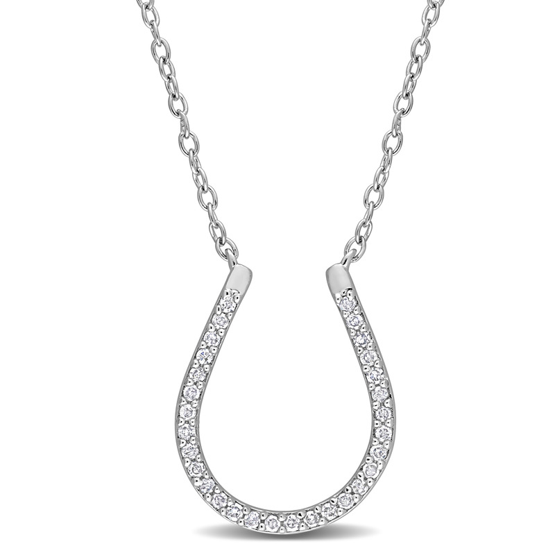 1/6 CT TDW Diamond Horseshoe Pendant with Chain in Sterling Silver