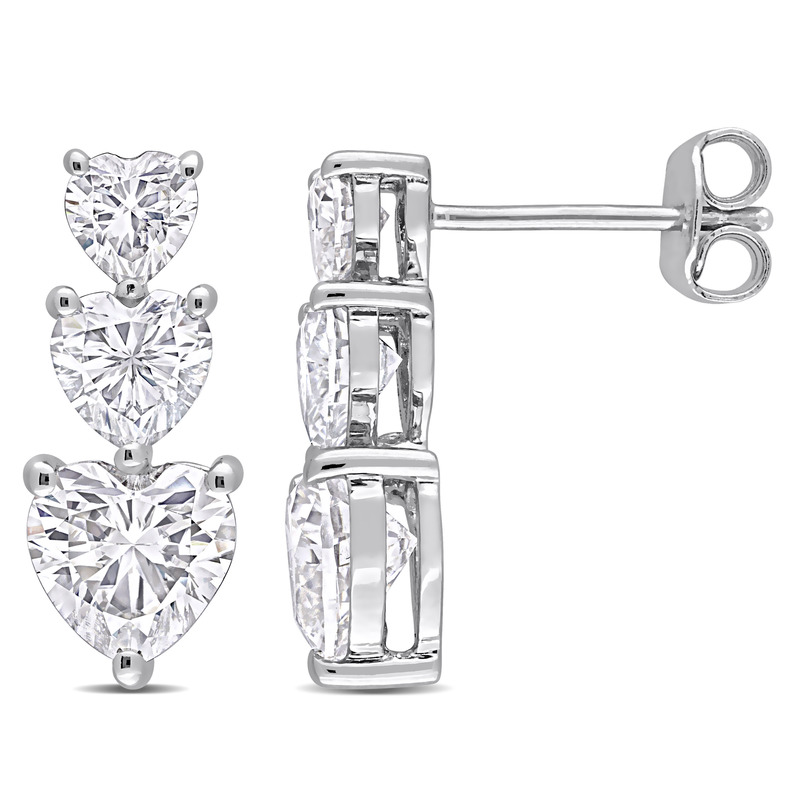 3 1/2 CT DEW Created Moissanite Graduated Triple Heart Earrings in Sterling Silver
