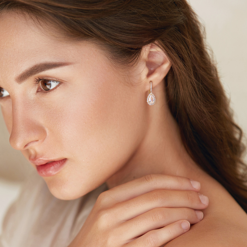 3 5/8 CT TGW Created White Sapphire Teardrop Leverback Earrings in Yellow Plated Sterling Silver