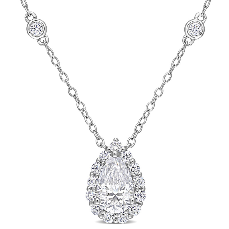 1 1/2 CT DEW Created Moissanite Halo Necklace in Sterling Silver - 18 in.