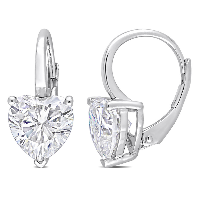 4 CT DEW Created Moissanite Heart Leverback Earrings in Sterling Silver