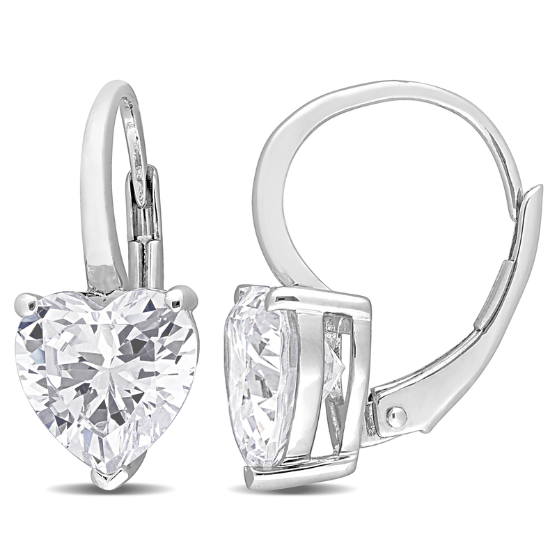 4 CT TGW Cubic Zirconia Heart Leverback Earrings in Sterling Silver