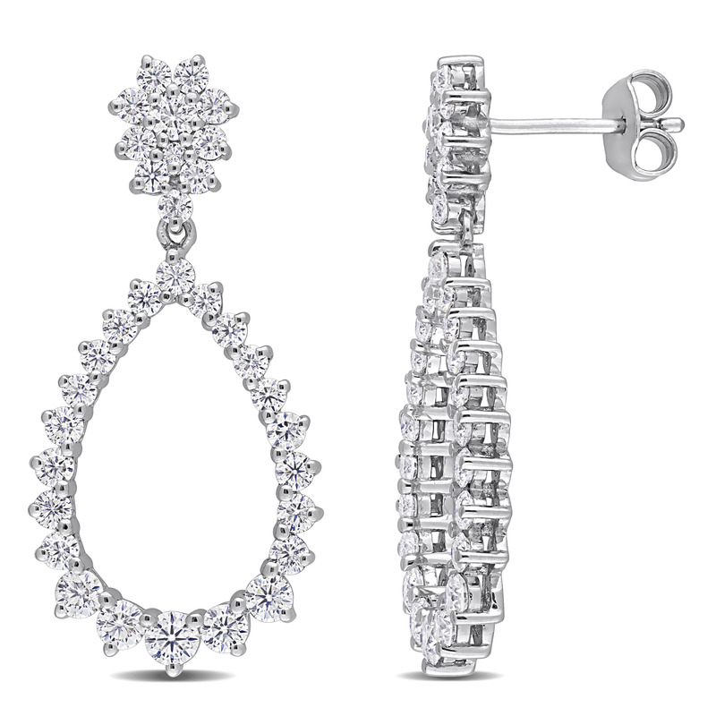 2 1/5 CT DEW Created Moissanite Open Teardrop Dangle Earrings in Sterling Silver