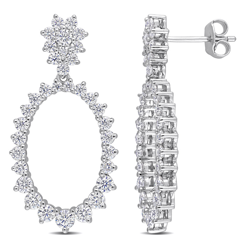 2 1/3 CT DEW Created Moissanite Oval Dangle Earrings in Sterling Silver