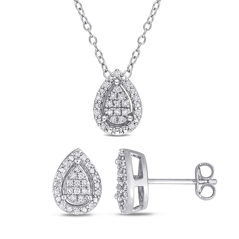 1/3 CT Diamond TW Fashion Earrings & Pendant With Chain in Sterlin in Sterling Silver