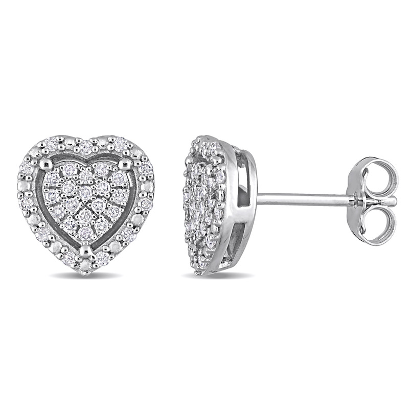 1/3 CT TW Diamond Heart Halo Stud Earrings in Sterling Silver