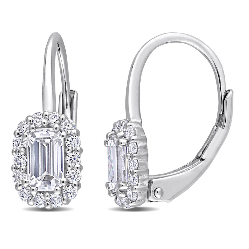 4/5 CT DEW Created Moissanite Octagon Halo Leverback Earrings in Sterling Silver