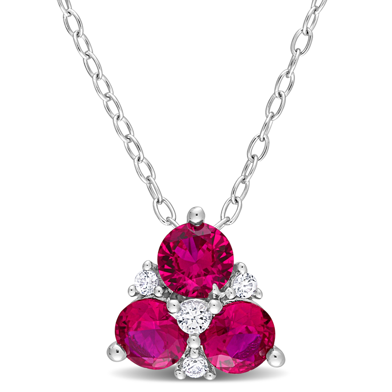 1 1/2 CT TGW Created Ruby and Created White Sapphire 3-Stone Pendant with Chain in Sterling Silver - 18 in.