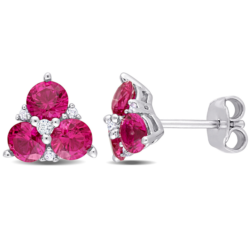 1 7/8 CT TGW Created Ruby and Created White Sapphire 3-Stone Earrings in Sterling Silver
