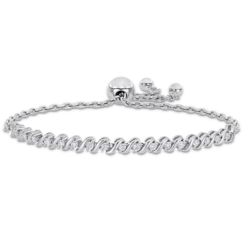 1/2 CT DEW Created Moissanite S link Adjustable Bolo Bracelet in Sterling Silver - 5-10 in.