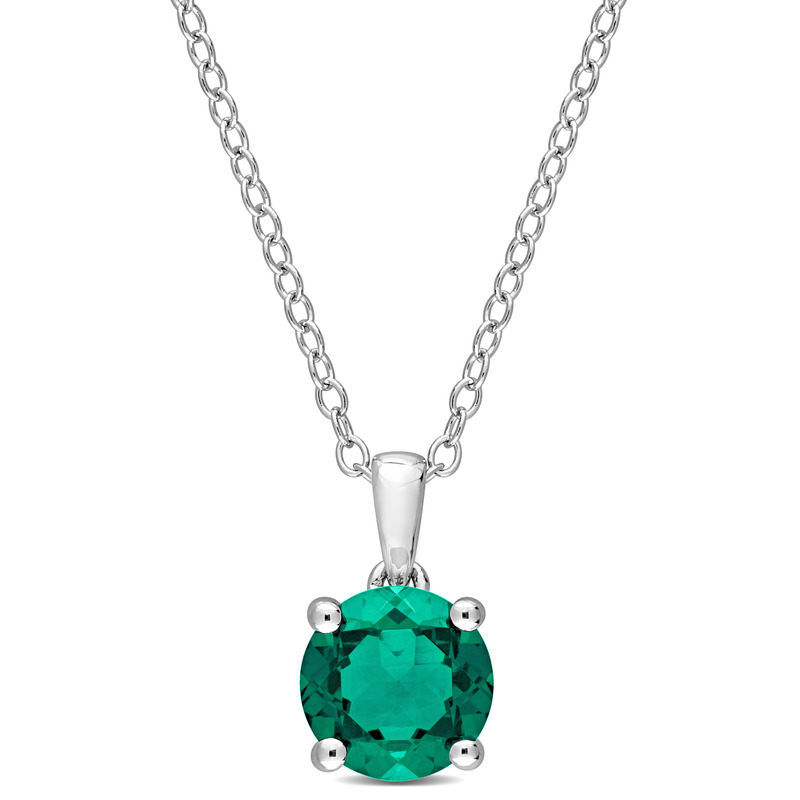 1 1/7 CT TGW Created Emerald Solitaire Pendant with Chain in Sterling Silver