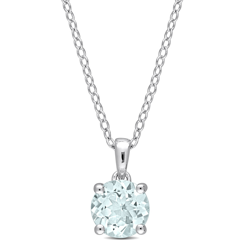1 1/7 CT TGW Aquamarine Solitaire Pendant with Chain in Sterling Silver