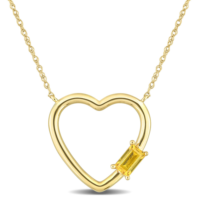 1/3 CT TGW Yellow Sapphire Open Heart Pendant with Chain in 10k Yellow Gold