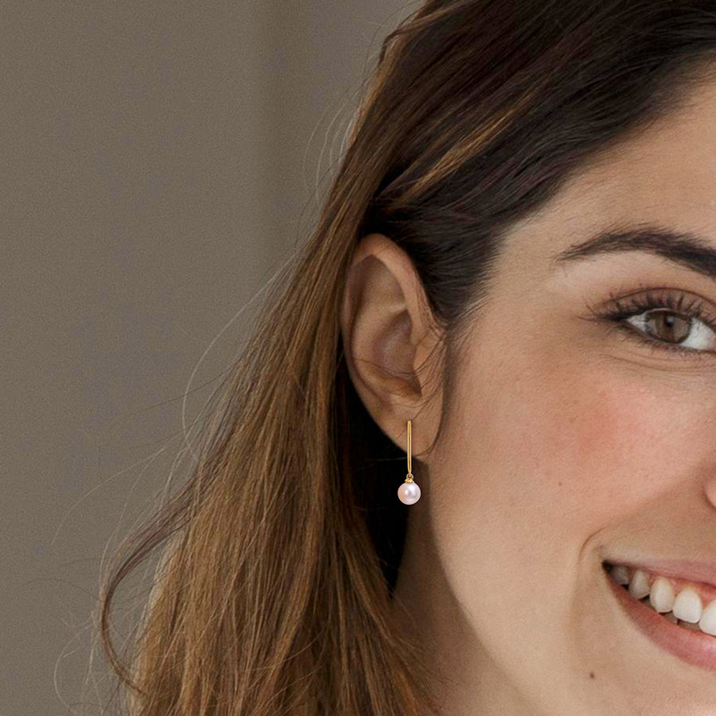 6-6.5 MM Cultured Freshwater Pearl Linear Dangle Earrings in 10k Yellow Gold