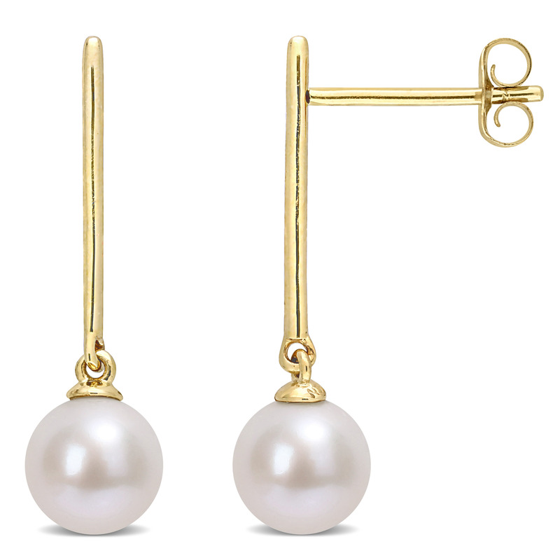 6-6.5 MM Cultured Freshwater Pearl Linear Dangle Earrings in 10k Yellow Gold