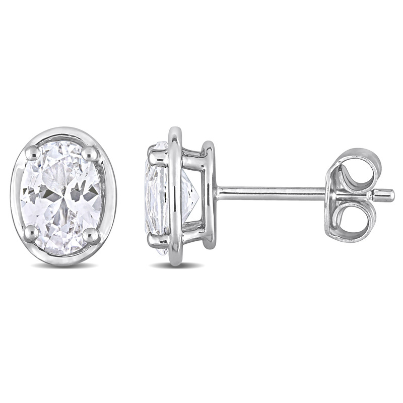 2 1/2 CT TGW Created White Sapphire Bezel Style Oval Stud Earrings in Sterling Silver