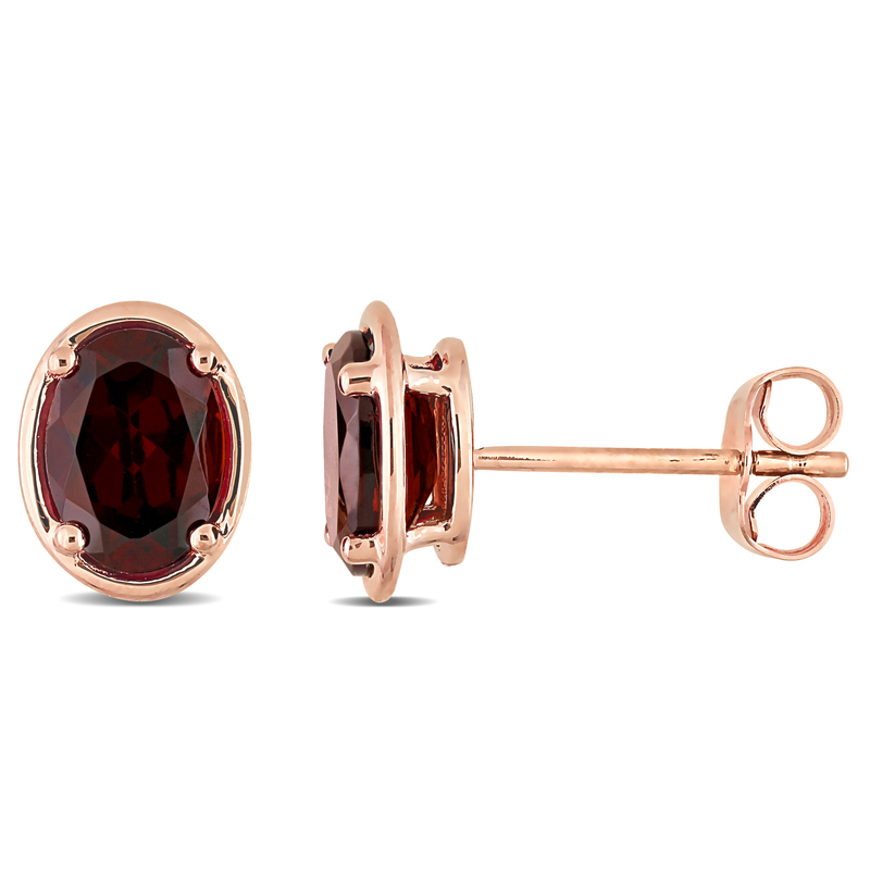 1 7/8 CT TGW Oval Garnet Stud Earrings in 14k Rose Gold