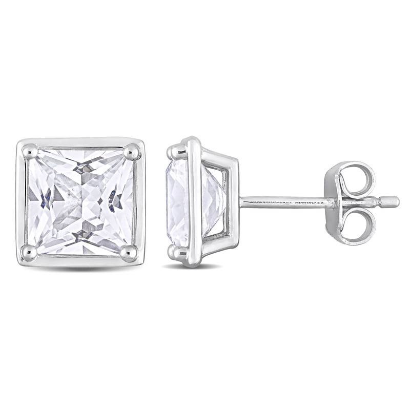 4 1/10 CT TGW Square Cut Created White Sapphire Bezel Style Stud Earrings in Sterling Silver